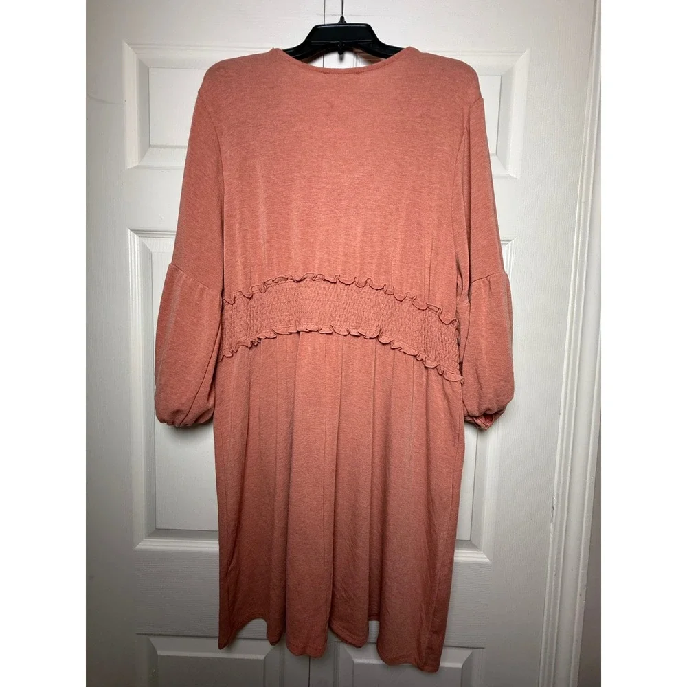 Perfectly Priscilla‎ Close Your Eyes Dress Salmon Pink Smocked Waist 3XL NEW